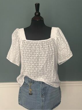 Women's White Eyelet Square-Neck Top